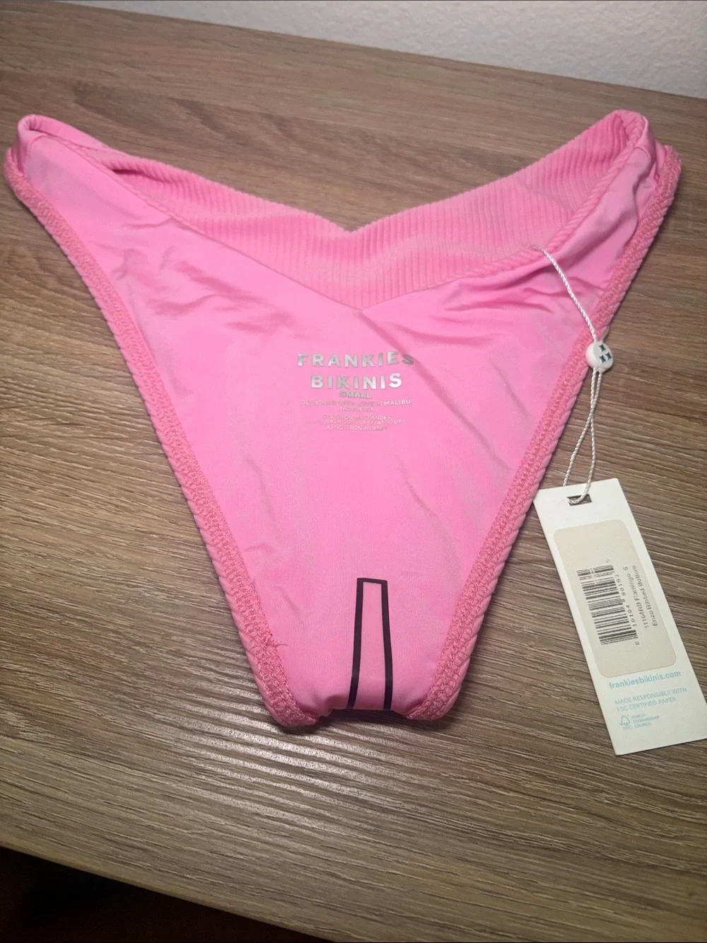 NWT Frankie's Bikinis Bright Pink Ribbed High-Cut Bikini Bottom